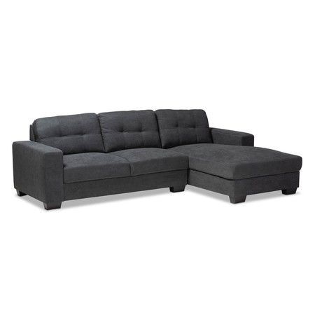 BAXTON STUDIO Langley Dark Grey Upholstered Sectional Sofa with Right Facing Chaise 158-9738